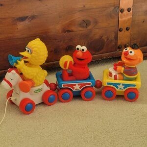 Vintage Sesame Street Big Bird Band Train Musical Pull Toy with Elmo and Ernie